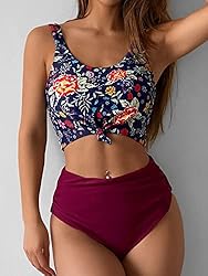 ZAFUL Women's Knotted Front Tankini Set High