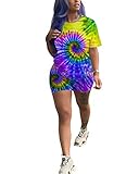 Sprifloral Women 2 Piece Outfits Round Neck Loose Shirt Skinny Short Pants Sportwear Romper