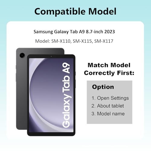 zenrich - Funda Protectora para Samsung Galaxy Tab A9 de 8.7 Pulgadas (SM-X110/SM-X115), Resistente a Golpes de Cuerpo Completo con Soporte Giratorio, Correa de Mano/Hombro para Tab A9, Color Negro