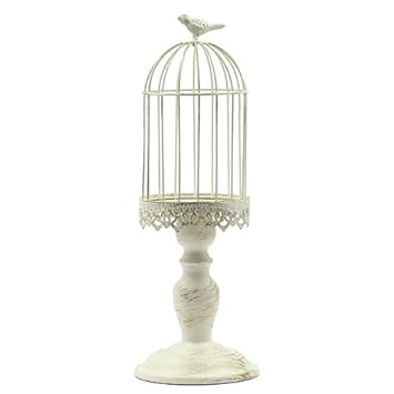 Cage Oiseaux Décorative En Métal Et Bois Blanc Effet