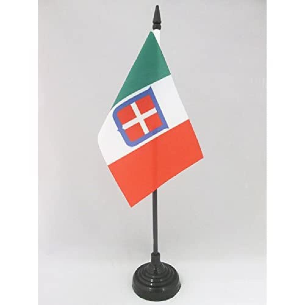 AZ FLAG - Kingdom of Italy 1861-1946 Table Flag 4'' x 6'' - Italian royal Office Mini Banner 100% Polyester 15 x 10 cm - Mini Desk Flag with 10'' Pole and Black Plastic Base
