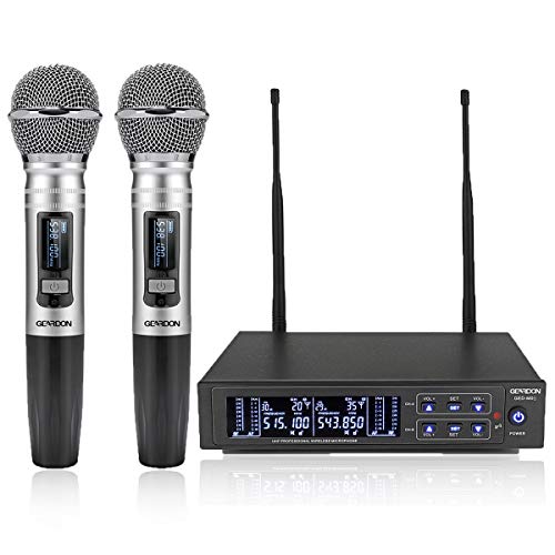 Wireless Microphone System, GEARDON 100 Channel Dual UHF Metal Cordless Handheld Mic Set with 200ft Long Range Professional Performance for Presentation/Church/Karaoke