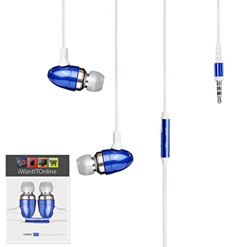 IWIO Vodafone Smart Platinum 7 Blue Premium 3.5mm Aluminium In Ear Stereo Wired Headset Hands Free Headphones with Built in Mic Microphone and On Off Button