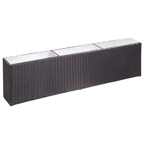 Extaum Garten-Pflanzkasten-Set 3 Pflanztöpfe mit 3 Töpfen 150×20×40 cm Poly Rattan Schwarz/Grau Geeignet für Garten…