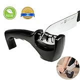 Knife Sharpener, Chef's Priority Knife Sharpener, Kitchen Knife Sharpener with 3 Stage Diamond Coated, Non Electric, Manual, the Best Ideas for Women and Men, Compatible with Pocket Knife (Black)