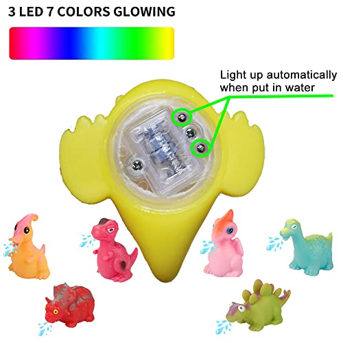 6 Packs Light Up Floating Dinosaur Bath Toys Swimming Pool Water Shower