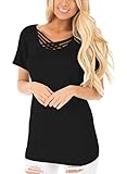 Astylish Women Sexy Criss Cross Short Sleeve Casual Loose Blouse Tops Black Large