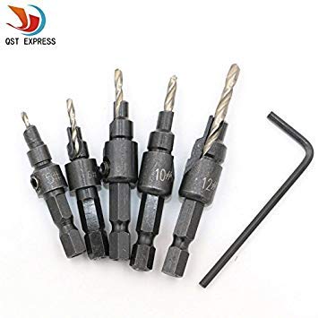 Generic 5pcs Hss Countersink Drill Cone Bit Set Quick Change Hex Shank Woodworking Screw Reamer