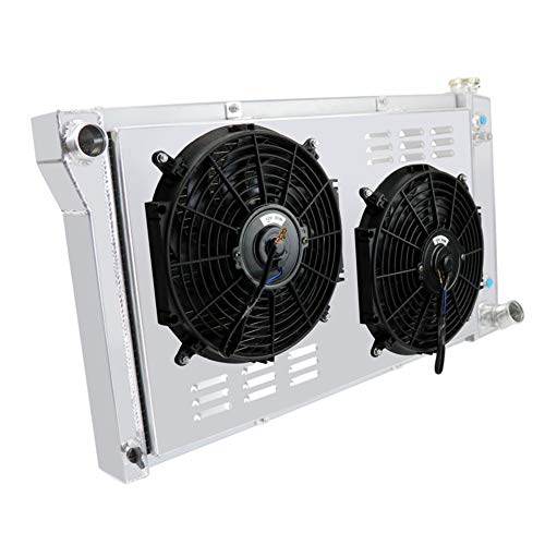OzCoolingParts 4 Row Core Aluminum Radiator + 2 x 12" Fan w/Shroud + Thermostat/Relay Wire Kit for 1967-1972 68 69 70 71 Chevy C10 C20 K10 K20 K30 Pickup Trucks and GMC More Models