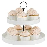 Sweese Cupcake Stand - 2 Tier Porcelain Dessert Platter, Ivory White