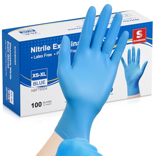 Schneider Nitrile Exam Gloves, Blue Disposable Gloves, Medical Grade, Food Grade, Latex Free, Powder Free