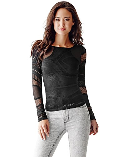 GUESS Women's Long-Sleeve Patterned-Mesh Top