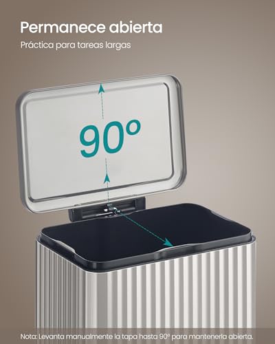 SONGMICS Bote de Basura de Acero Inoxidable para Cocina, con Pedal, Tapa Cierre Suave, 50L, Cubeta Extraíble, Incluye 15 Bolsas MLTB586EZ01