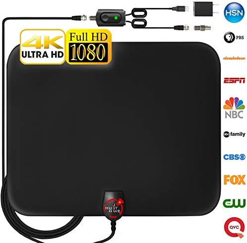 [Newest 2018] Amplified HD Digital TV Antenna with Long 65-80 Miles Range – Support 4K 1080p & All Older TV's for Indoor with Powerful HDTV Amplifier Signal Booster - 18ft Coax Cable/Power Adapter