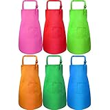 Syhood 6 Pieces Kids Apron with Pocket Adjustable Children Chef Apron for Baking Painting Cooking (Color 2, Large)