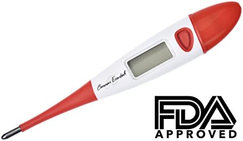 FDA Approved 10 Second Fast Read Clinical Digital Thermometer with EASY to Read Large LCD and Flexible Tip for Oral, Rectal and Axillary use for Baby, Adult and Children (Red)