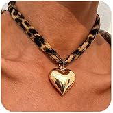 Artmiss Leopard Print Choker NecklaceGold Heart Pendant Adjustable Animal Print Collar Chain Y2K Fashion Dainty Jewelry for Women Gift for Her