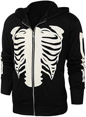 Goddesslili Adult Halloween Costumes for Couples, Full Skeleton Print with Masks Hoodies Tops Blouses for Women Men Unisex Daily Party or Stage Performance Wear, Gorgeous Black