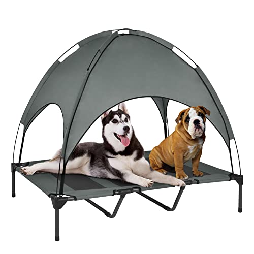 Outdoor Elevated Dog Bed with Canopy, Portable Raised Dog Ded for Large