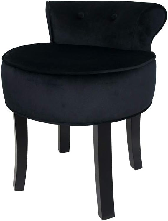 profurni Backrest Vintage Makeup Stool Shabby Chic Padded Stool Dressing Stool Nail Stool Ergonomic Chair Rubber Wood Leg High Elastic Sponge Velvet Bedroom Chair (Black)