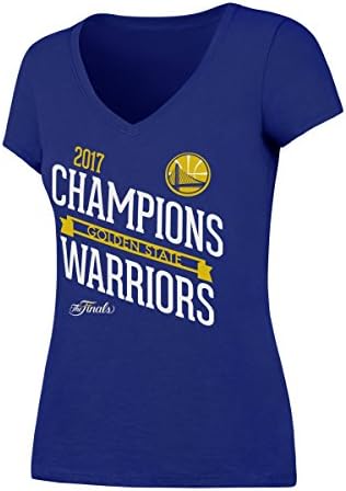 NBA Golden State Warriors Women's 2017 Champions Women's Ots Rival V-Neck Tee, Medium, Royal/Italics