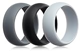 Mens Silicone Wedding Ring Wedding Band - 3 Rings Pack - 8.7mm Wide (2mm Thick) - Black, Gray, Light Gray