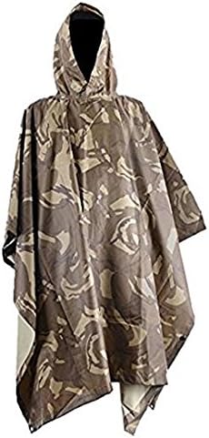 Rain Poncho Waterproof Camouflage Rain Coat Outdoor Camo Shelter Ground Sheet Hooded Ripstop Desert