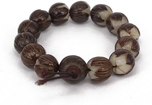 GUOXITANG Brand Men’s Women Lotus Carve Bodhi Seed Wood Bracelet Link Wrist Tibetan Buddhist Beads Paryer Mala Adjustable Elatic
