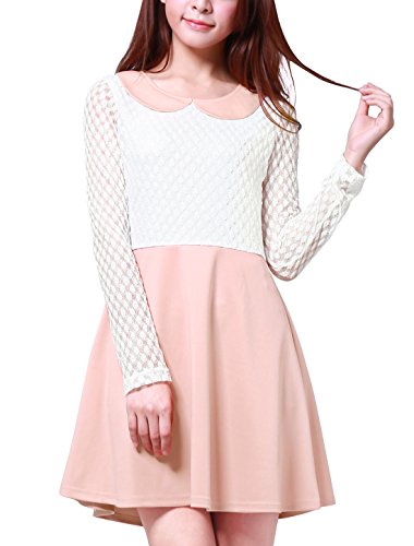 Allegra K Women's Contrast Color Doll Collar Above Knee Dress S Light Pink