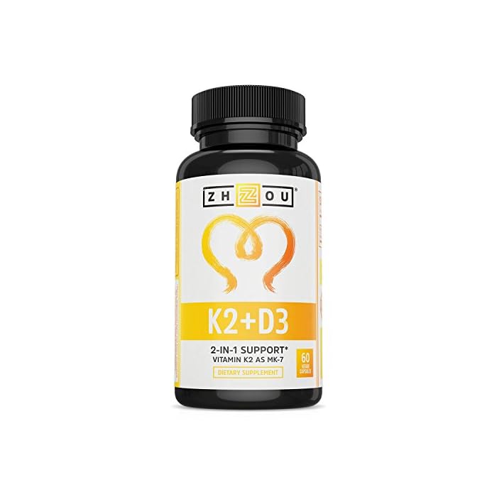 Zhou Nutrition Vitamin D3 K2, Bone and Heart Health Formula 5000 IU Vitamin D3 & 100 mcg Vitamin K2, Max Strength 2 in 1…