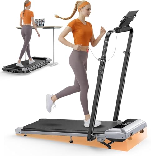 TOPUTURE Foldable Walking Pad with 12% Incline, Folding Under Desk Treadmill for Home/Office 6 in 1, Adjustable Portable Compact Treadmill with Remote Control, 300lbs Capacity, APP & LED Display
