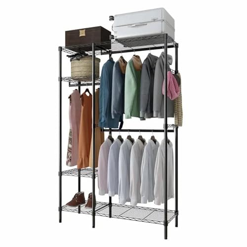 LONEASY Organizador de Metal para Ropa Armario, Perchero de Pie, Closet Organizador de Ropa Multifunción, Estante de Ro pa para Balcón, Dormitorio y Lavandería (114x42x195CM)