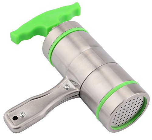 Useekoo Manual Pasta Noodle Press Maker, Stainless Steel Hand Crank Spaghetti Fettuccine Noodle Dough Press Machine Fruit Juicer Squeezer with 9 Pressing Moulds & Green Handle