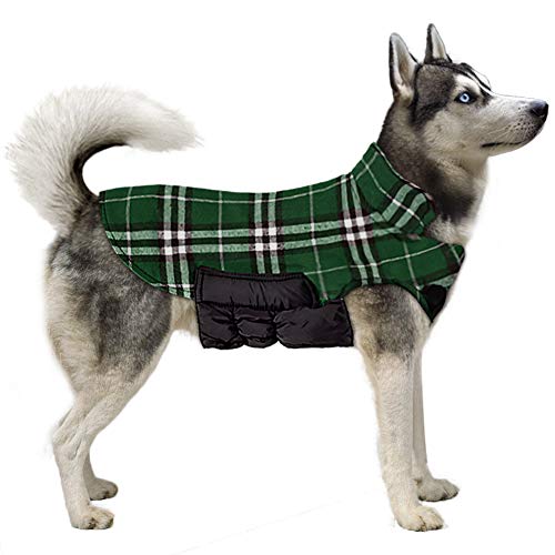 TPYQdirect Dog Jacket Waterproof Windproof Reversible Pet Coat British Style Plaid Dog Vest Winter Coats Warm Dog Apparel Cold Weather Dog Jackets Sweater for Small Medium Large Dogs, Green M