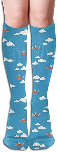 Aeroplane Sky Clouds 3D Printing Knee High Compression Socks Close Knee High Socks Long Athletic For Adult Unisex