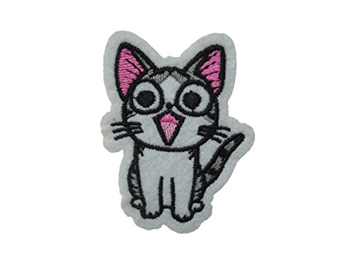 LAUGHING CAT Iron On Patch * Lot of 2 small pieces * Fabric Applique Kitty Motif Decal 2.5 x 1.9 inches (6.5 x 4.5 cm)