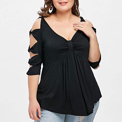 image for HimTak Fashion Women's Large Size Bow Cut Sleeves v-Neck Solid Color S