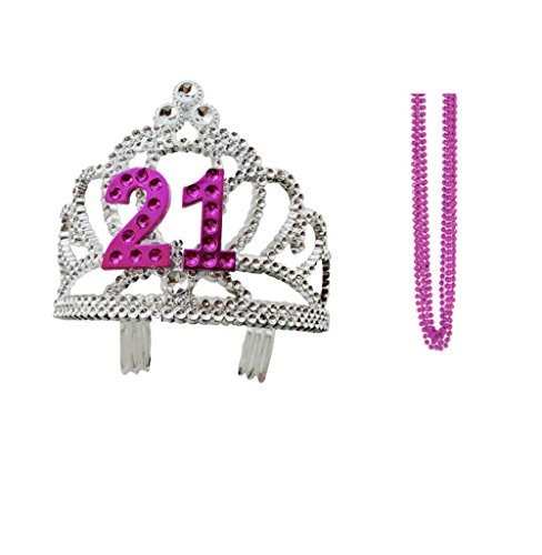 Forum Novelties21st Birthday Tiara and Matching Metallic Bead Set Bundle, 2 Items(1 Tiara, 6 Necklaces)