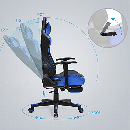SONGMICS-Silla-Gaming-Silla-de-Oficina-Silla-Ergonomica-Reposapies-Telescopico-Apoyabrazos-Ajustables-Respaldo-Ajustable-de-90a-135-Asiento-Oscilante-Carga-de-150-kg-Negro-y-Azul-RCG016B02