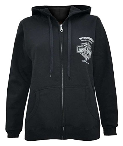 Harley-Davidson Women's Hasten Distressed Zippered Hoodie, Solid Black