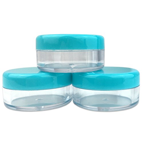(Quantity: 200 Pieces) Beauticom 5G/5ML Round Clear Jars with TEAL Sky Blue Lids for Scrubs, Oils, Toner, Salves, Creams, Lotions, Makeup Samples, Lip Balms - BPA Free