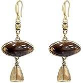 Vintage Oval Tiger Eye Stone Dangle Drop Earrings for Women Retro Handmade Geometric Triangle Natural Stone Statement Dangling Hook Hypoallergenic Fashion Jewelry