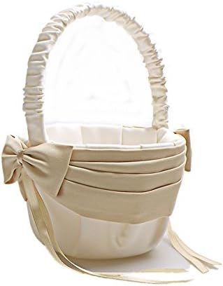 AZDRESS Ivory Champagne Satin Flower Girl Basket with Bow