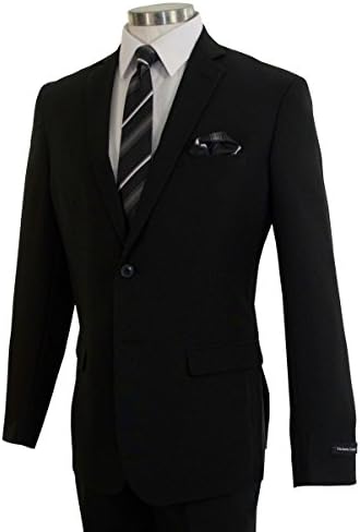 Victorio Couture Men's 2 Button Classic-Fit Poplin Polyester Suit [Color: Black | Size: 48 Regular / 42 Waist]