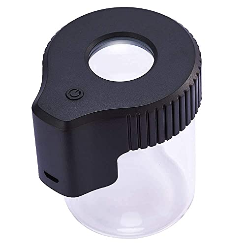 Glass Jar With Magnifying Lid and Light, Honeypuff LightUp LED