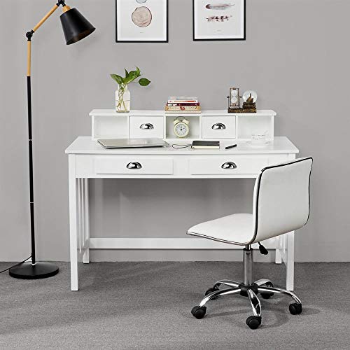 go2buy White Wooden Writing Desk Student Table with 4 Drawers, 2-Tier Home Office Computer Desk, Spacious Workstation Writing Study Table - Thumbnail 4