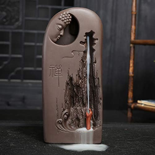 YURASIKU Creative Bouddha Decoration Backflow Incense Burner Ceramic Tathagata Buddha Incense Cones Holder with10pcs Cone Incense Home Decor