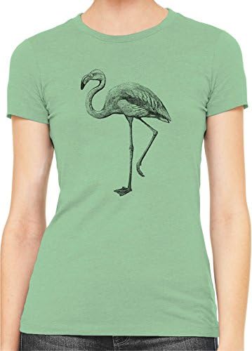 Austin Ink Apparel Tall Flamingo Sketch Womens Slim Short Sleeve T-Shirt (Leaf Green, L)