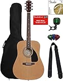 Fender FA-100 Dreadnought Acoustic Guitar - Natural Bundle with Gig Bag, Tuner, Strings, Strap, and Picks