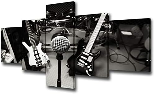 Black and White DJ Music Studio Wall Art Rock Band Canvas Prints Home Decor Decals for Living Room Bedroom Modern Still Life Pictures 5 Panel Posters HD Painting Framed Ready to Hang – 50″W x 24″H Black and White DJ Music Studio Wall Art Rock Band Canvas Prints Home Decor Decals for Living Room Bedroom Modern Still Life Pictures 5 Panel Posters HD Painting Framed Ready to Hang – 50″W x 24″H